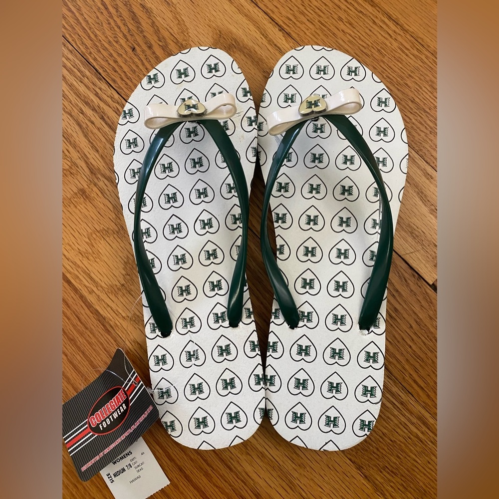 Hawaii Collegiate flip flops/sandals, Women 7/8 PLEASE REVIEW PICS AND DESCRIPT.
